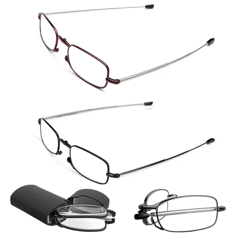 2021 MINI Design Olvasó Szemüveg Férfiak, Nők, Összecsukható Kis Szemüveg Keret, Fekete Fém Szemüveg Eredeti Doboz-Y107