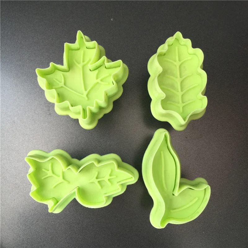 4 fajta Levél Műanyag Cookie Penész Dugattyút, Vágó Bélyegző Fondant Embosser Meghalni 3D Keksz Torta Formákat
