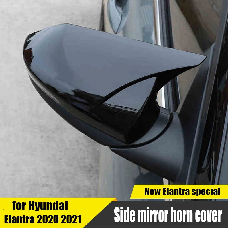 ABS visszapillantó tükör védő héj, fényes fekete dekoratív horn design külső Hyundai Elantra Avante CN7 2021