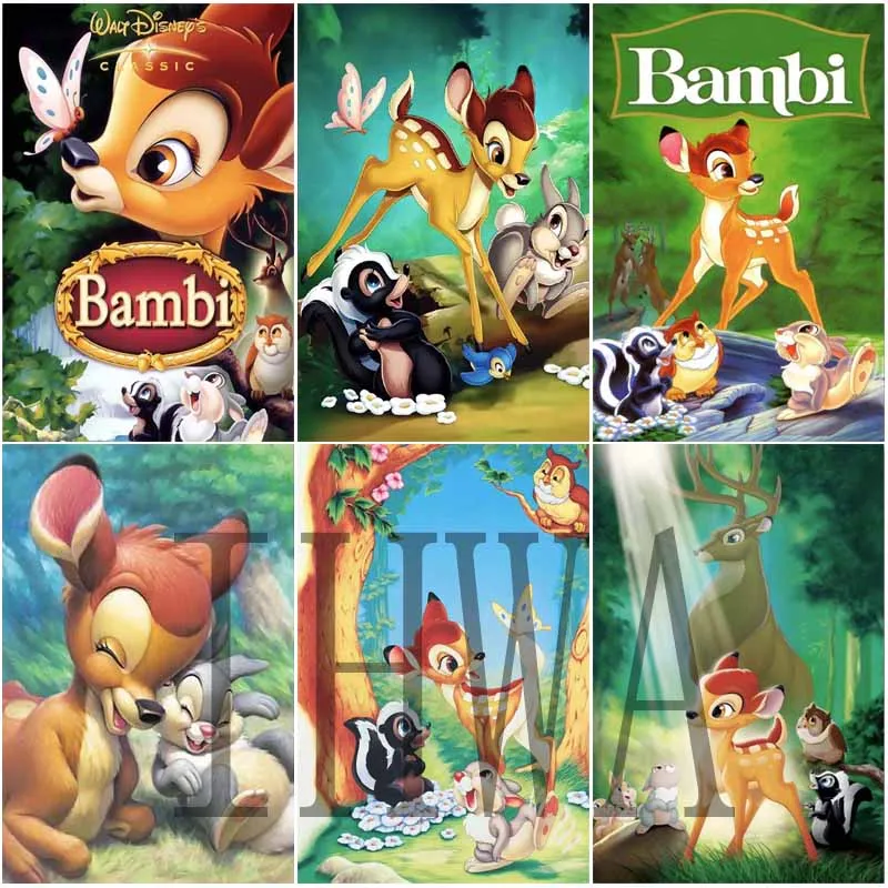 Bambi Gyémánt Festmény Disney 5D DIY Strasszos Képek Teljes Négyzet, Kör Gyémánt Hímzés Eladó lakberendezési Ajándék